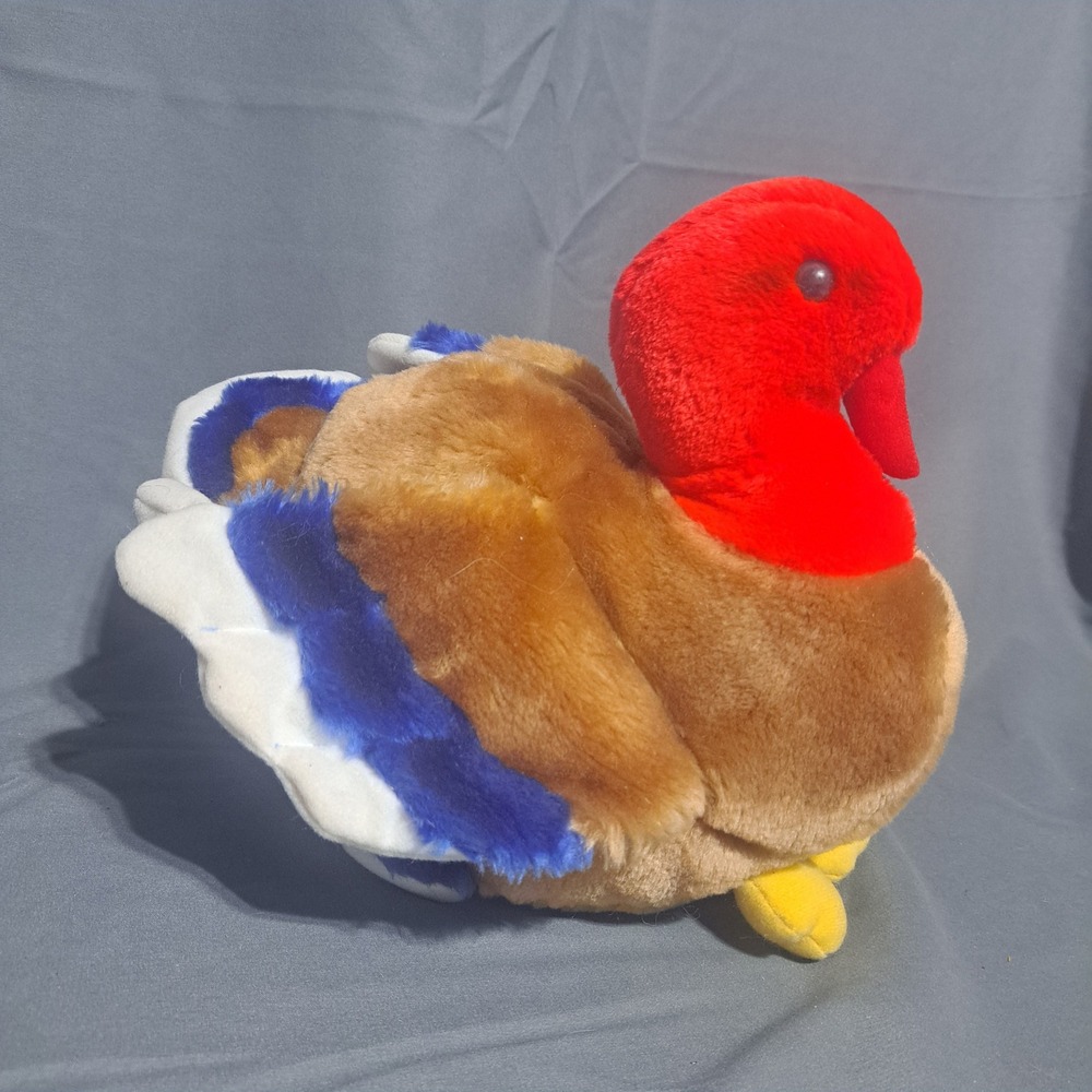 VTG Mary Meyer Thanksgiving Turkey Stuffed Animal Plush 10" Red Brown Blue‎